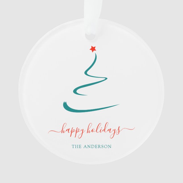 Modern Minimal Christmas Tree Red Star Simple Ornament (Front)