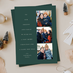 Modern minimal Christmas tree three photo green Holiday Card