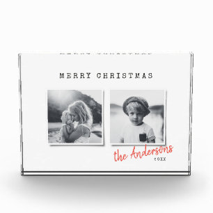 Modern minimal Christmas two photo family Holiday Block