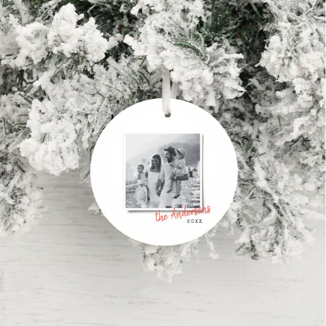 Modern minimal Christmas vintage family photo Ceramic Tree Decoration (Creator Uploaded)