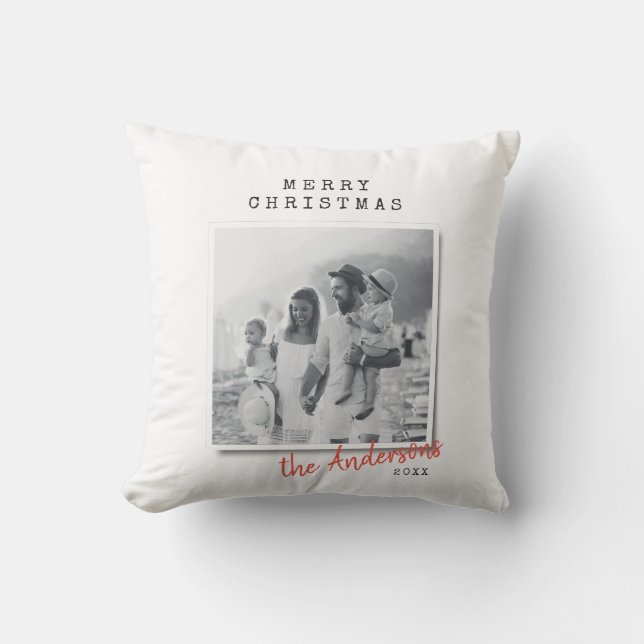 Modern minimal Christmas vintage family photo Cushion (Front)