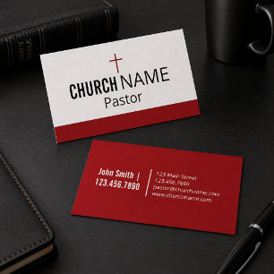 Modern Minimal Church Cross Red Business Card