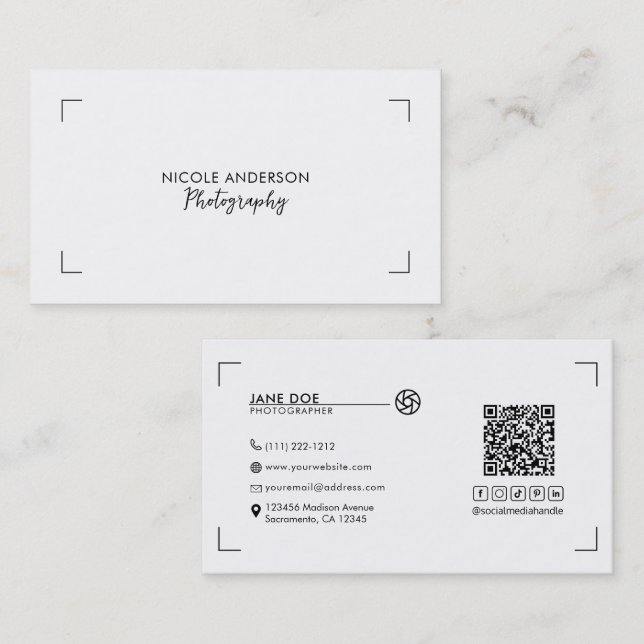 Modern Minimal Clean Logo Photography Business Card (Front/Back)