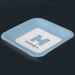 Modern Minimal Coastal Blue Stripes Monogram Paper Plate<br><div class="desc">Modern Minimal Coastal Blue Stripes Monogram Paper Plates you can customize with your monogram and name.</div>