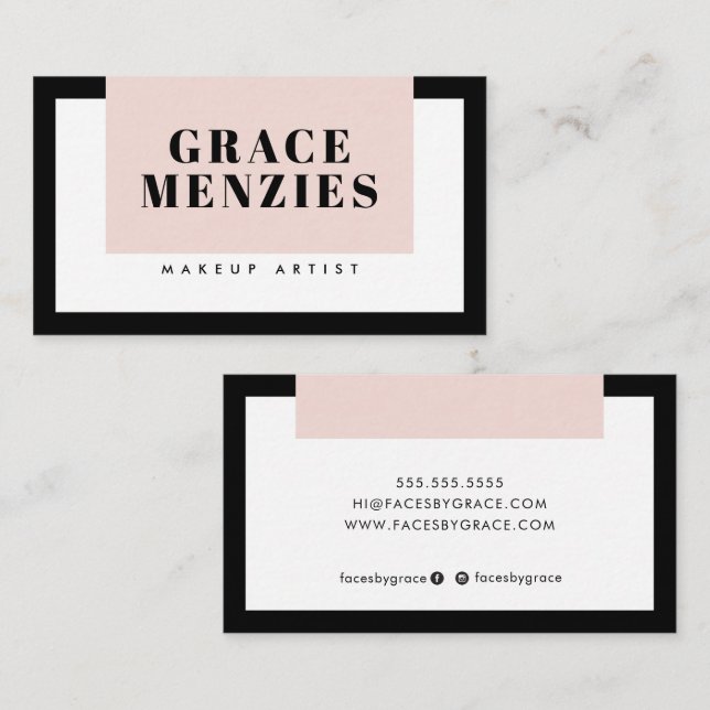 MODERN MINIMAL colour block chic black blush pink Business Card (Front/Back)