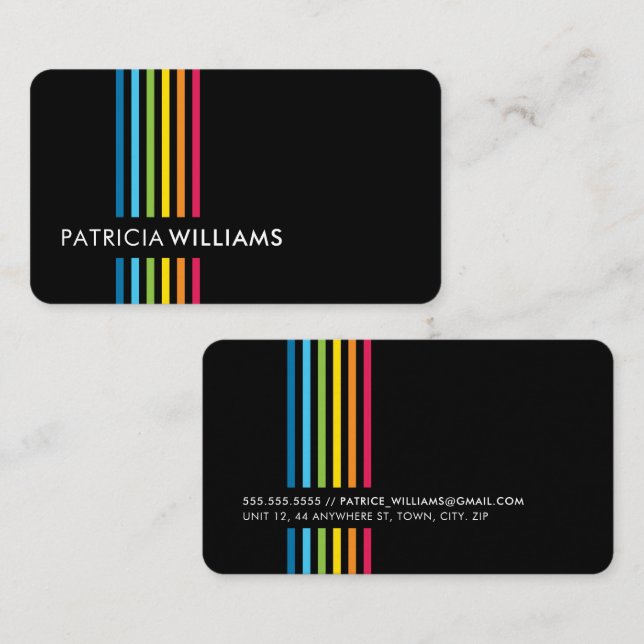 MODERN MINIMAL colourful cute rainbow stripe black Business Card (Front/Back)