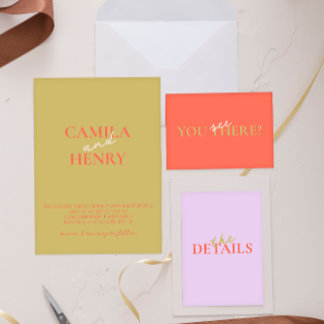 Modern Minimal Colourful Orange Green Wedding  Invitation