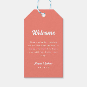 Modern Minimal Coral Pink Wedding Welcome  Gift Tags