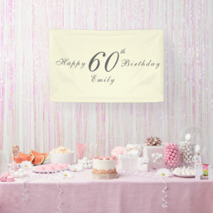 Modern Minimal Cream 60th Birthday Party Banner