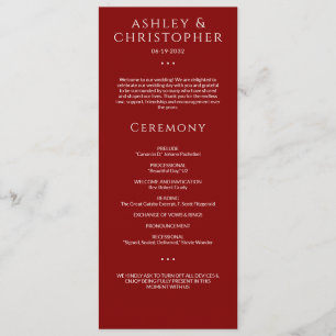 Modern Minimal Crimson Red Wedding Ceremony Programme