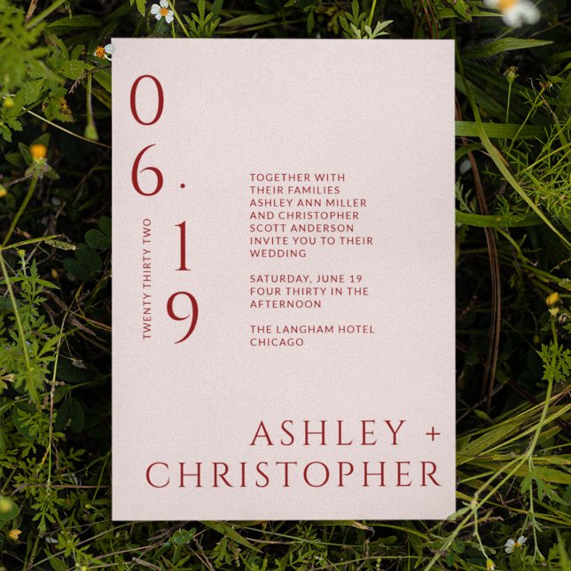 Modern Minimal Crimson & Rose Split Date Wedding Invitation (Creator Uploaded)