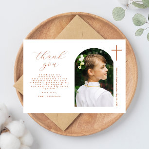 Modern Minimal Cross Photo First Communion Thank You Card
