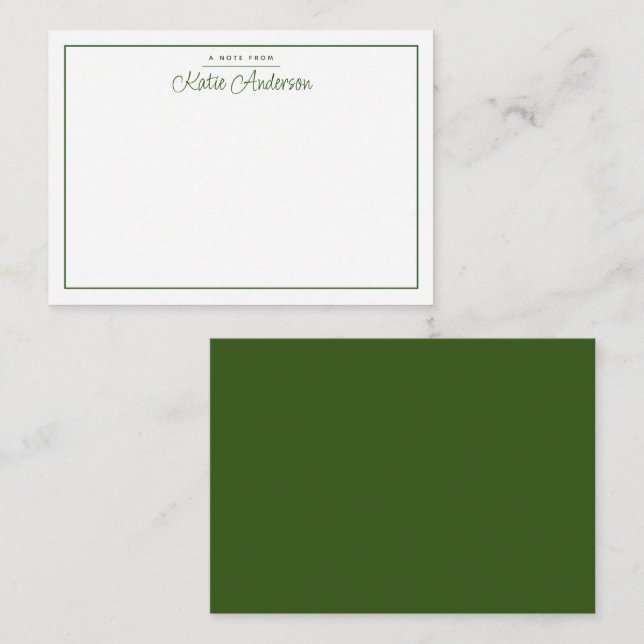 Modern Minimal Cursive Script Moss Green Note Card (Front/Back)