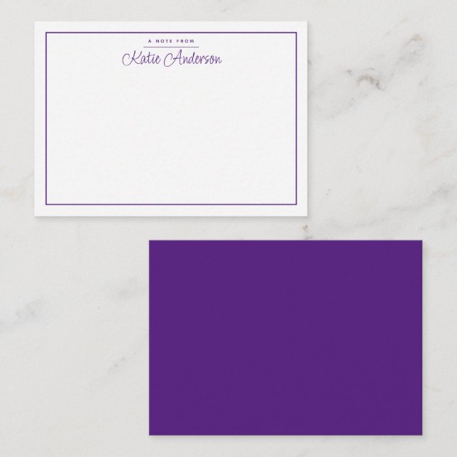 Modern Minimal Cursive Script Purple Note Card (Front/Back)