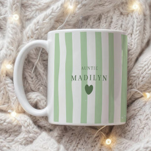 Modern Minimal Custom Auntie Name Green Striped Coffee Mug