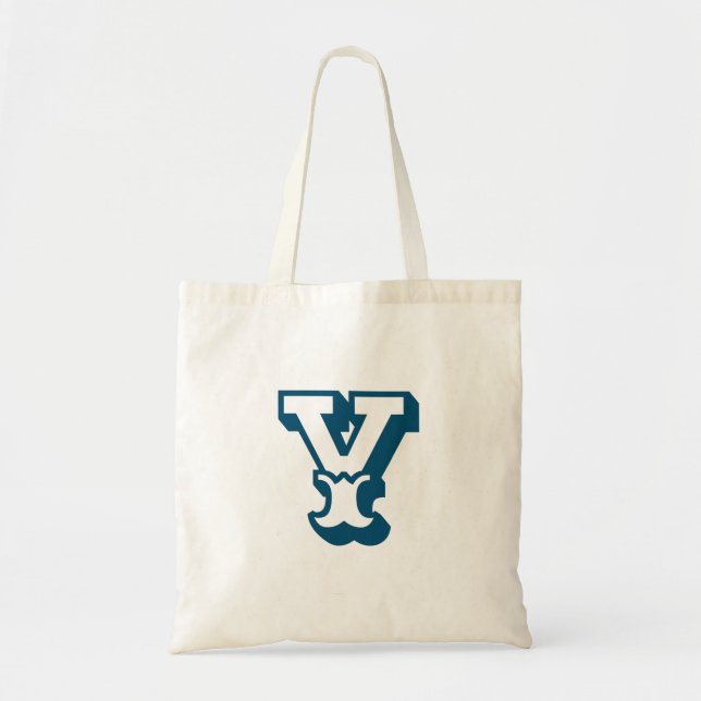 modern minimal custom initial letter in navy blue  tote bag (Front)