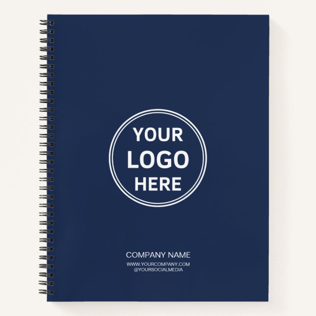 Modern Minimal Custom Logo Navy Blue Notebook (Front)