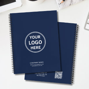 Modern Minimal Custom Logo QR Code Navy Blue Notebook