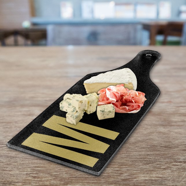 Modern Minimal Custom Monogram Black Gold Cutting Board (Creator Uploaded)