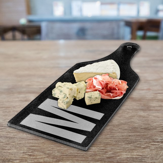 Modern Minimal Custom Monogram Black Grey Cutting Board (Creator Uploaded)