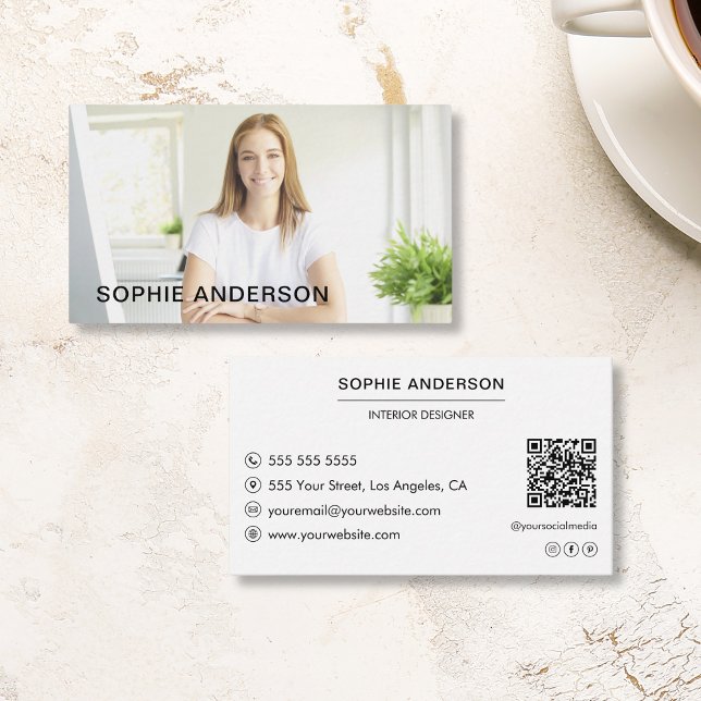 Modern Minimal Custom Photo Professional White Business Card (Modern Minimal Custom Photo Professional White Business Card)