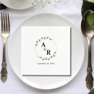 Modern Minimal Custom Rustic Leaf Wedding Initials Napkin