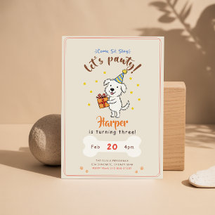 Modern Minimal Cute Puppy Dog Pet Birthday Party Invitation