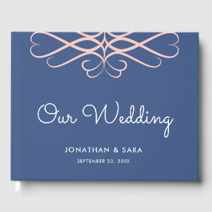Modern Minimal Dark Blue Elegant Swirl Wedding Guest Book