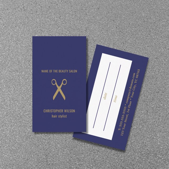 Modern Minimal Dark Blue Faux Gold Appointment Card (Creator Uploaded)