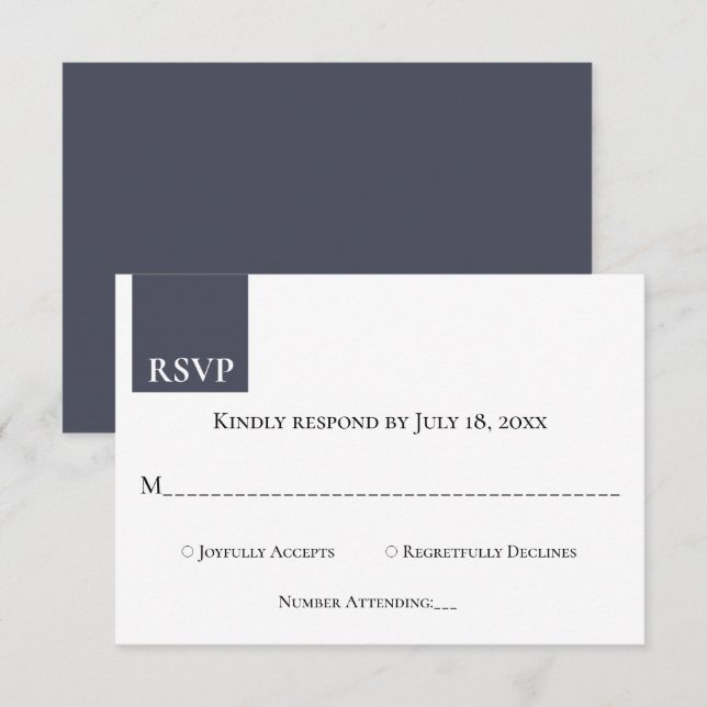 Modern Minimal Dark Blue Monogram Elegant Wedding RSVP Card (Front/Back)