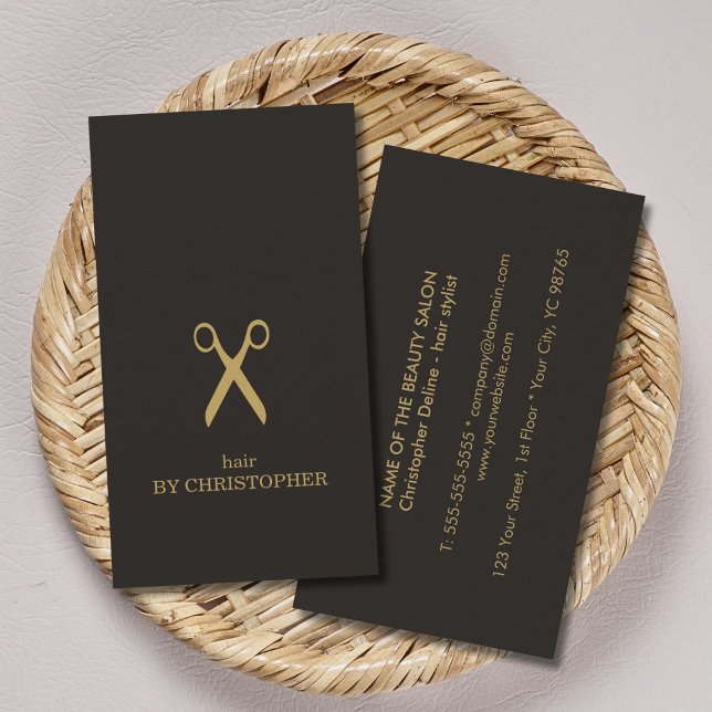 Modern Minimal Dark Faux Gold Hair Stylist Business Card (Creator Uploaded)