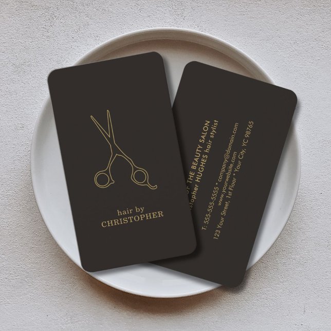 Modern Minimal Dark Faux Gold Hair Stylist Business Card (Creator Uploaded)