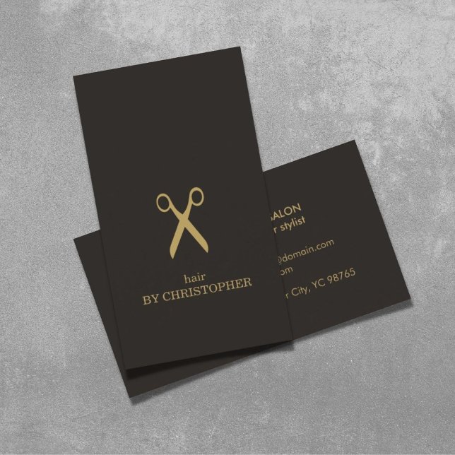 Modern Minimal Dark Faux Gold Hair Stylist Business Card (Creator Uploaded)