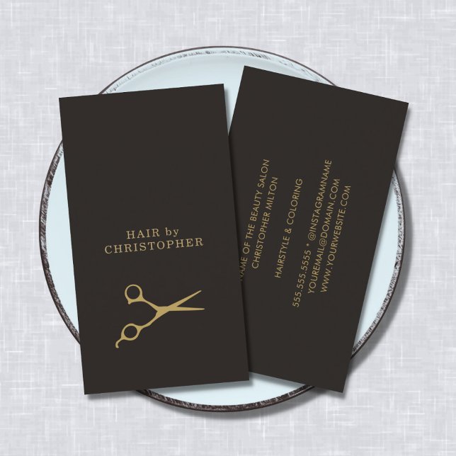 Modern Minimal Dark Faux Gold Hair Stylist Business Card (Creator Uploaded)