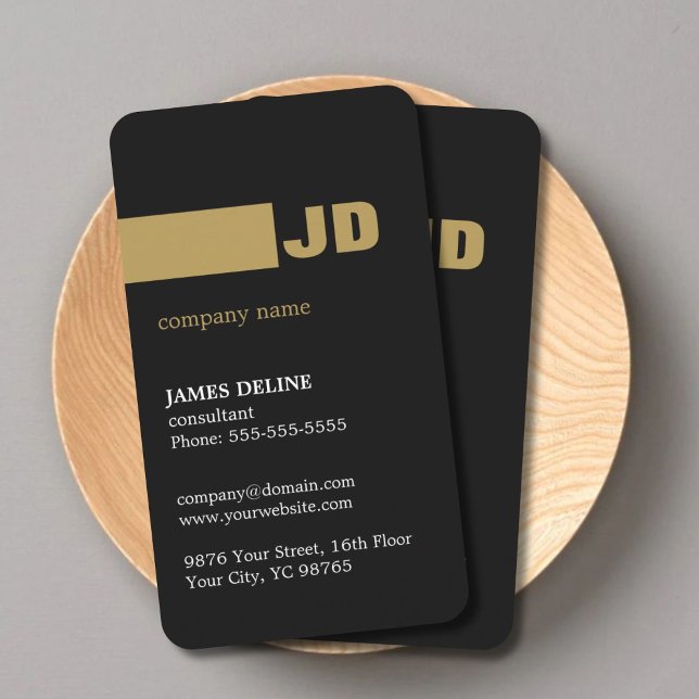 Modern Minimal Dark Grey Gold Monogram Consultant Business Card (Creator Uploaded)