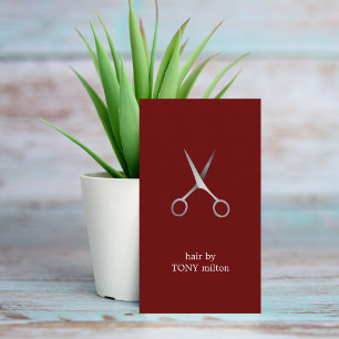 Modern Minimal Dark Red Faux Silver Hair Stylist Business Card