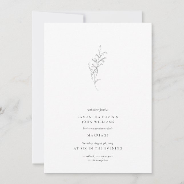 Modern Minimal Delicate Aesthetic Sprig Wedding Invitation (Front)