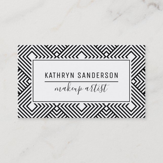 MODERN MINIMAL DIAMOND pattern simple black white Business Card (Front)
