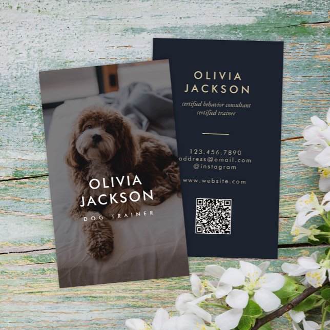 Modern Minimal Dog Trainer Pet Sitter QR Code Business Card (Creator Uploaded)