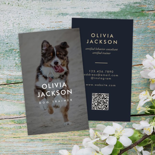 Modern Minimal Dog Trainer Pet Sitter QR Code Business Card (Creator Uploaded)