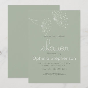 Modern Minimal Doodle Flowers Sage Green and White Invitation