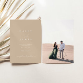 Modern Minimal Dusty Beige Script Photo Wedding Invitation