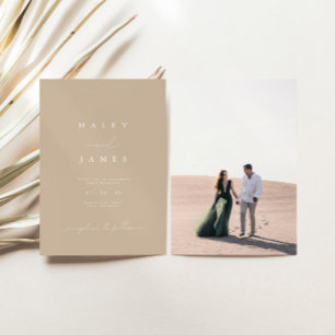 Modern Minimal Dusty Beige Script Photo Wedding  Invitation
