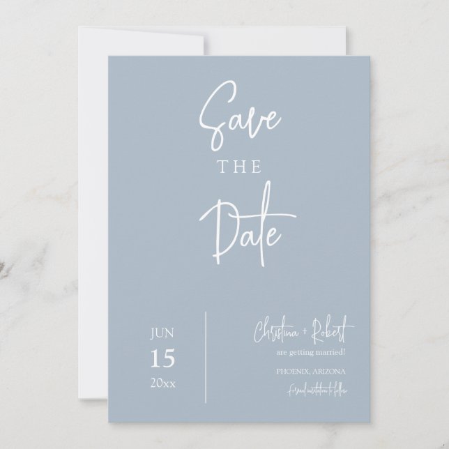Modern Minimal Dusty Blue Boho Save the Date Photo Invitation (Front)