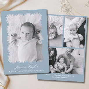 Modern Minimal Dusty Blue Newborn Baby Birth Announcement