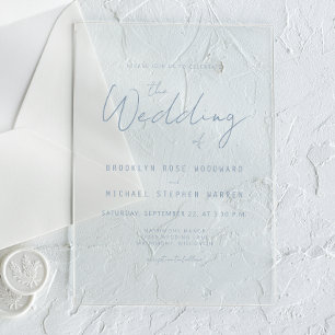 Modern Minimal Dusty Blue Script Wedding Acrylic Invitations