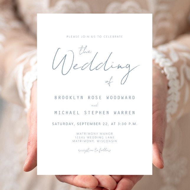 Modern Minimal Dusty Blue Script Wedding Invite (Creator Uploaded)