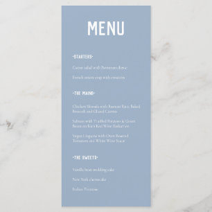 Modern Minimal Dusty Blue Typography Wedding Menu