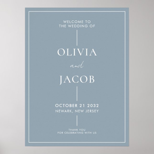 Modern Minimal Dusty Blue Wedding Welcome Sign (Front)
