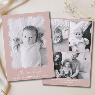 Modern Minimal Dusty Pink Newborn Baby Birth Announcement